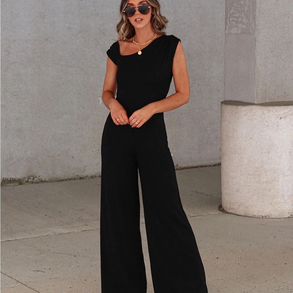 Vici Pants - NWOT Kyle Asymmetrical Neck Wide Leg Jumpsuit